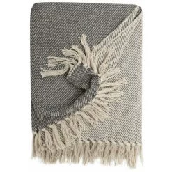 RIDEAUDISCOUNT Fouta, Jeté De Lit, Plaid 100% Coton 120 X 150 Cm Avec Franges Jacquard Bicolore Strié Gris Charbon - Gris -Plaid et couverture Soldes 36824857 5