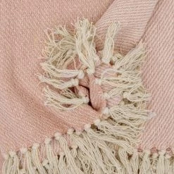 RIDEAUDISCOUNT Fouta, Jeté De Lit, Plaid 100% Coton 120 X 150 Cm Avec Franges Jacquard Bicolore Strié Rose - Rose -Plaid et couverture Soldes 36824871 2