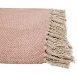 RIDEAUDISCOUNT Fouta, Jeté De Lit, Plaid 100% Coton 120 X 150 Cm Avec Franges Jacquard Bicolore Strié Rose - Rose -Plaid et couverture Soldes 36824871 3