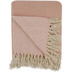 RIDEAUDISCOUNT Fouta, Jeté De Lit, Plaid 100% Coton 120 X 150 Cm Avec Franges Jacquard Bicolore Strié Rose - Rose -Plaid et couverture Soldes 36824871 4