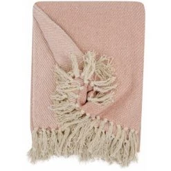 RIDEAUDISCOUNT Fouta, Jeté De Lit, Plaid 100% Coton 120 X 150 Cm Avec Franges Jacquard Bicolore Strié Rose - Rose -Plaid et couverture Soldes 36824871 5