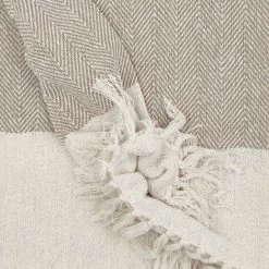 RIDEAUDISCOUNT Fouta, Jeté De Lit, Plaid 100% Coton 120 X 150 Cm Avec Franges Jacquard Chevrons Bicolore Argile Taupe - Naturel -Plaid et couverture Soldes 36824872 2