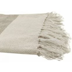 RIDEAUDISCOUNT Fouta, Jeté De Lit, Plaid 100% Coton 120 X 150 Cm Avec Franges Jacquard Chevrons Bicolore Argile Taupe - Naturel -Plaid et couverture Soldes 36824872 3