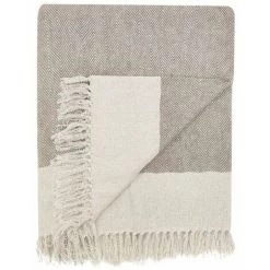 RIDEAUDISCOUNT Fouta, Jeté De Lit, Plaid 100% Coton 120 X 150 Cm Avec Franges Jacquard Chevrons Bicolore Argile Taupe - Naturel -Plaid et couverture Soldes 36824872 4