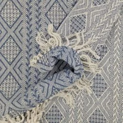 RIDEAUDISCOUNT Fouta, Jeté De Lit, Plaid 100% Coton 120 X 150 Cm Avec Franges Jacquard Motif Géométrique Chevrons Bleu Foncé - Bleu 8 RIDEAUDISCOUNT Fouta, Jeté De Lit, Plaid 100% Coton 120 X 150 Cm Avec Franges Jacquard Motif Géométrique Chevrons Bleu Foncé - Bleu -Plaid et couverture Soldes 36824873 2