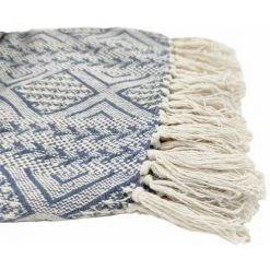 RIDEAUDISCOUNT Fouta, Jeté De Lit, Plaid 100% Coton 120 X 150 Cm Avec Franges Jacquard Motif Géométrique Chevrons Bleu Foncé - Bleu 9 RIDEAUDISCOUNT Fouta, Jeté De Lit, Plaid 100% Coton 120 X 150 Cm Avec Franges Jacquard Motif Géométrique Chevrons Bleu Foncé - Bleu -Plaid et couverture Soldes 36824873 3