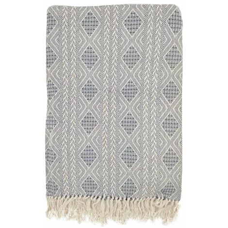 RIDEAUDISCOUNT Fouta, Jeté De Lit, Plaid 100% Coton 120 X 150 Cm Avec Franges Jacquard Motif Géométrique Chevrons Bleu Foncé - Bleu 6 RIDEAUDISCOUNT Fouta, Jeté De Lit, Plaid 100% Coton 120 X 150 Cm Avec Franges Jacquard Motif Géométrique Chevrons Bleu Foncé - Bleu – Image 4