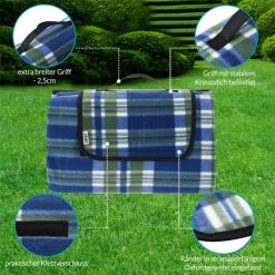 Detex Plaid - Couverture De Pique-nique Pliable Avec Poignée - Pratique - Compact - Imperméable - Thermo-isolant - Couleur Au Choix 200x200cm, Karo/Blau (de) -Plaid et couverture Soldes 36873734 4