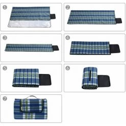 Detex Plaid - Couverture De Pique-nique Pliable Avec Poignée - Pratique - Compact - Imperméable - Thermo-isolant - Couleur Au Choix 200x200cm, Karo/Blau (de) -Plaid et couverture Soldes 36873734 5