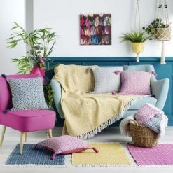 Paris Prix - Plaid à Franges "pithaya" 125x150cm Rose -Plaid et couverture Soldes 36880685 4