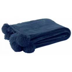 Paris Prix - Plaid à Pompons "blanket" 130x170cm Bleu