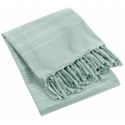 Paris Prix - Plaid Uni à Franges "lilia" 150x150cm Vert D'eau