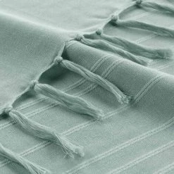 Paris Prix - Plaid Uni à Franges "lilia" 150x150cm Vert D'eau -Plaid et couverture Soldes 36890713 3