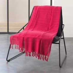 Paris Prix - Jeté De Canapé à Franges "lilia" 180x220cm Framboise -Plaid et couverture Soldes 36890801 3