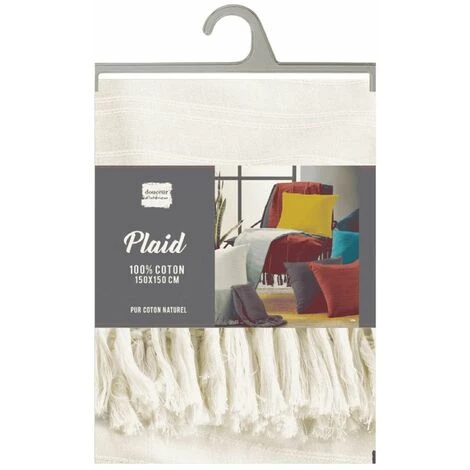 Paris Prix - Plaid Uni à Franges "lilia" 150x150cm Crème 4 Paris Prix - Plaid Uni à Franges "lilia" 150x150cm Crème – Image 2