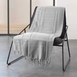 Paris Prix - Jeté De Canapé à Franges "lilia" 180x220cm Gris -Plaid et couverture Soldes 36890811 3