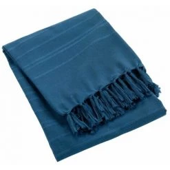 Paris Prix - Plaid Uni à Franges "lilia" 150x150cm Bleu Indigo