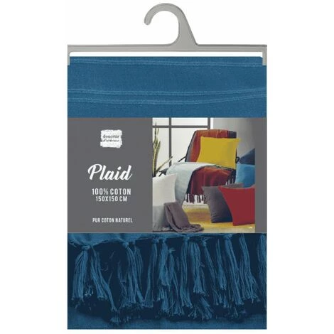 Paris Prix - Plaid Uni à Franges "lilia" 150x150cm Bleu Indigo 4 Paris Prix - Plaid Uni à Franges "lilia" 150x150cm Bleu Indigo – Image 2
