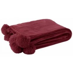 Paris Prix - Plaid à Pompons "blanket" 130x170cm Bordeaux
