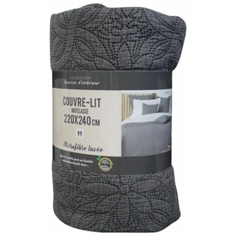 Paris Prix - Couvre-lit Matelassé "florette" 220x240cm Anthracite 4 Paris Prix - Couvre-lit Matelassé "florette" 220x240cm Anthracite – Image 2