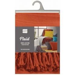 Paris Prix - Plaid Uni à Franges "lilia" 150x150cm Terracotta -Plaid et couverture Soldes 36891725 2