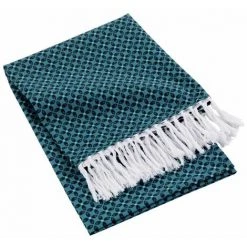 Paris Prix - Fouta à Franges "coco Geo" 100x200cm Bleu