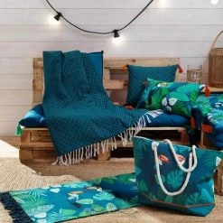 Paris Prix - Fouta à Franges "coco Geo" 100x200cm Bleu -Plaid et couverture Soldes 36892134 4