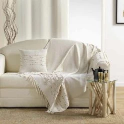 Paris Prix - Plaid à Franges "golden Sunset" 125x150cm Naturel -Plaid et couverture Soldes 36892545 4