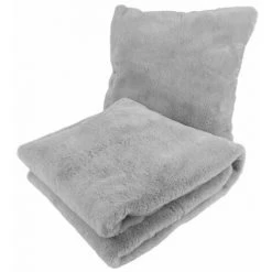 Paris Prix - Coussin & Plaid Uni "aimée" 130x170cm Gris Bleu