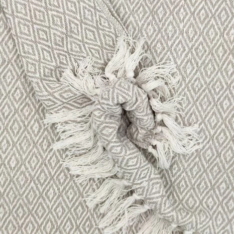 RIDEAUDISCOUNT Fouta, Jeté De Lit, Plaid 100% Coton 120 X 150 Cm Avec Franges Jacquard Micromotif Losanges Beige - Naturel 4 RIDEAUDISCOUNT Fouta, Jeté De Lit, Plaid 100% Coton 120 X 150 Cm Avec Franges Jacquard Micromotif Losanges Beige - Naturel – Image 2