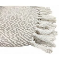 RIDEAUDISCOUNT Fouta, Jeté De Lit, Plaid 100% Coton 120 X 150 Cm Avec Franges Jacquard Micromotif Losanges Beige - Naturel 9 RIDEAUDISCOUNT Fouta, Jeté De Lit, Plaid 100% Coton 120 X 150 Cm Avec Franges Jacquard Micromotif Losanges Beige - Naturel -Plaid et couverture Soldes 36892725 3