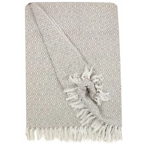 RIDEAUDISCOUNT Fouta, Jeté De Lit, Plaid 100% Coton 120 X 150 Cm Avec Franges Jacquard Micromotif Losanges Beige - Naturel 7 RIDEAUDISCOUNT Fouta, Jeté De Lit, Plaid 100% Coton 120 X 150 Cm Avec Franges Jacquard Micromotif Losanges Beige - Naturel – Image 5