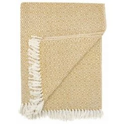 RIDEAUDISCOUNT Fouta, Jeté De Lit, Plaid 100% Coton 120 X 150 Cm Avec Franges Jacquard Micromotif Losanges Jaune - Jaune -Plaid et couverture Soldes 36892738 4