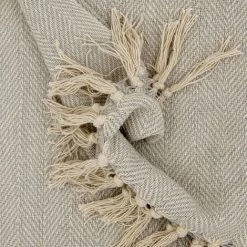 RIDEAUDISCOUNT Fouta, Jeté De Lit, Plaid 100% Coton 120 X 150 Cm Avec Franges Motif Chevrons Bicolore Gris Clair - Gris -Plaid et couverture Soldes 36892942 2