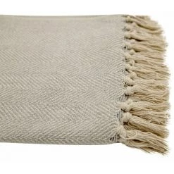 RIDEAUDISCOUNT Fouta, Jeté De Lit, Plaid 100% Coton 120 X 150 Cm Avec Franges Motif Chevrons Bicolore Gris Clair - Gris -Plaid et couverture Soldes 36892942 3