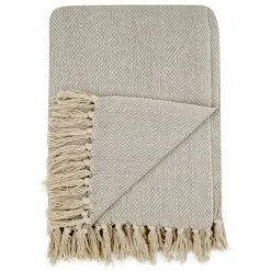 RIDEAUDISCOUNT Fouta, Jeté De Lit, Plaid 100% Coton 120 X 150 Cm Avec Franges Motif Chevrons Bicolore Gris Clair - Gris -Plaid et couverture Soldes 36892942 4