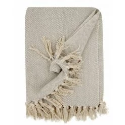 RIDEAUDISCOUNT Fouta, Jeté De Lit, Plaid 100% Coton 120 X 150 Cm Avec Franges Motif Chevrons Bicolore Gris Clair - Gris -Plaid et couverture Soldes 36892942 5