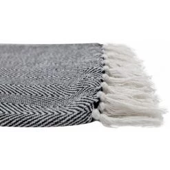 RIDEAUDISCOUNT Fouta, Jeté De Lit, Plaid 100% Coton 120 X 150 Cm Avec Franges Jacquard Motif Chevrons Bicolore Noir Blanc - Noir -Plaid et couverture Soldes 36892943 3