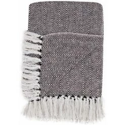 RIDEAUDISCOUNT Fouta, Jeté De Lit, Plaid 100% Coton 120 X 150 Cm Avec Franges Jacquard Motif Chevrons Bicolore Noir Blanc - Noir -Plaid et couverture Soldes 36892943 4