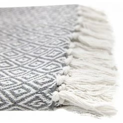 RIDEAUDISCOUNT Fouta, Jeté De Lit, Plaid 100% Coton 120 X 150 Cm Avec Franges Jacquard Micromotif Losanges Gris - Gris 9 RIDEAUDISCOUNT Fouta, Jeté De Lit, Plaid 100% Coton 120 X 150 Cm Avec Franges Jacquard Micromotif Losanges Gris - Gris -Plaid et couverture Soldes 36907070 3
