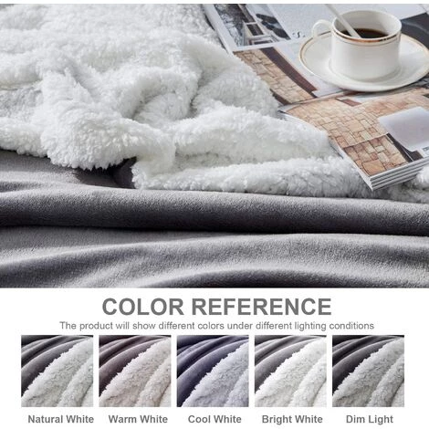 TRIOMPHE Plaid Couverture Polaire Sherpa Gris Clair & Blanc 130x150cm - Couverture Lit Double Face Douce Et Chaude, Plaid Jeté Canapé Flanelle Réversible, Blanket Effet Mouton Epais 6 TRIOMPHE Plaid Couverture Polaire Sherpa Gris Clair & Blanc 130x150cm - Couverture Lit Double Face Douce Et Chaude, Plaid Jeté Canapé Flanelle Réversible, Blanket Effet Mouton Epais – Image 4
