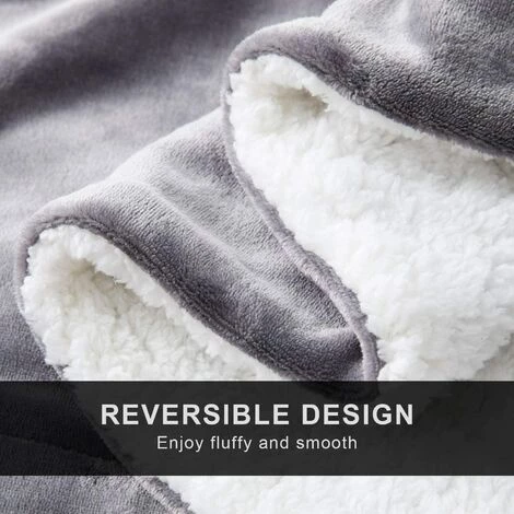 TRIOMPHE Plaid Couverture Polaire Sherpa Gris Clair & Blanc 130x150cm - Couverture Lit Double Face Douce Et Chaude, Plaid Jeté Canapé Flanelle Réversible, Blanket Effet Mouton Epais 7 TRIOMPHE Plaid Couverture Polaire Sherpa Gris Clair & Blanc 130x150cm - Couverture Lit Double Face Douce Et Chaude, Plaid Jeté Canapé Flanelle Réversible, Blanket Effet Mouton Epais – Image 5