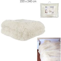 PLAID ET JETE DE LIT COUVRE LIT POILS LONGS BEIGE 220X240CM