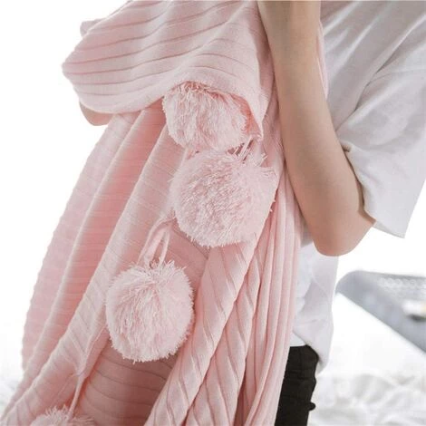 Kueatily Couverture En Tricot 100% Coton Doux Avec Pompons Et Pompons, Hypoallergénique, Pour Canapé/lit-90 X 90 Cm (Rose) 4 Kueatily Couverture En Tricot 100% Coton Doux Avec Pompons Et Pompons, Hypoallergénique, Pour Canapé/lit-90 X 90 Cm (Rose) – Image 2