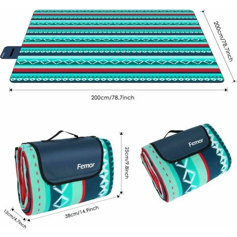Fixkit 200 X 200 Cm Couverture Tapis De Pique-Nique, Imperméable Pliable Couverture Composée De Trois Couches Et Avec Poignée, Viscose, Pour Camping Jardin (Rayures Vertes) 3 Fixkit 200 X 200 Cm Couverture Tapis De Pique-Nique, Imperméable Pliable Couverture Composée De Trois Couches Et Avec Poignée, Viscose, Pour Camping Jardin (Rayures Vertes)