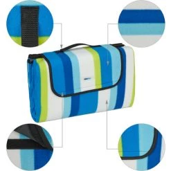Relaxdays Couverture Pique-nique XXL, 200x200 Cm, Tapis De Plage Polaire, Rayé, Isolation Thermique, Imperméable, Coloré -Plaid et couverture Soldes 37402735 5