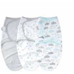Insular SU3007 3PCS Baby Swaddle Wrap Couverture Couverture De Couchage Pour Bebe En Coton Doux Avec Motif De Nuage Mignon Pour Nouveau-ne Bebe Garçon GirlsCloud S 65X51cm, Modele: Cloud S 65X51cm - Modele:Nuage S 65X51cm