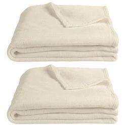 MEUBLETMOI Lot De 2 Plaids écru 130x170 Cm Ultra Doux - CHAMONIX - Beige