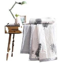 BETTERLIFE Couvre Lit Matelassée, Doux Microfiber Couvre-lit Couverture De Lit Jeté De Lit Dessus De Lit - Réversible Imprimé En Moderne (100x150cm,Feuilles ) -Plaid et couverture Soldes 37660919 5