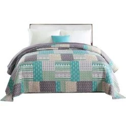 WOLTU Dessus De Lit Patchwork.Couvre-Lit Matelassé. Jeté De Lit Pour Lit Double. 150x200cm. Patchwork Vert Clair